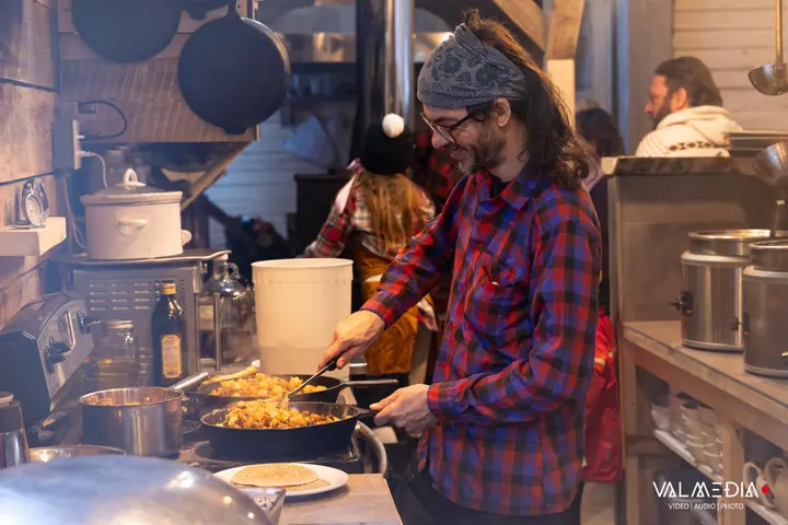 In the kitchen, home fries sizzling in cast iron